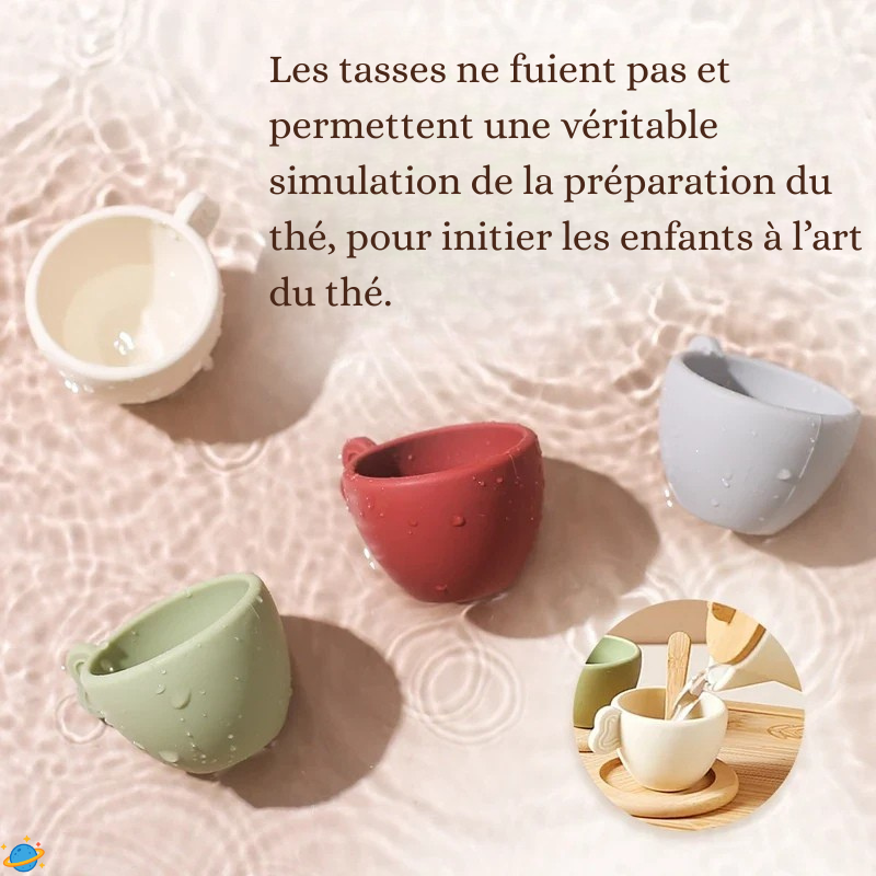 Service à thé en bois et silicone – Jeu d’imitation Montessori éducatif