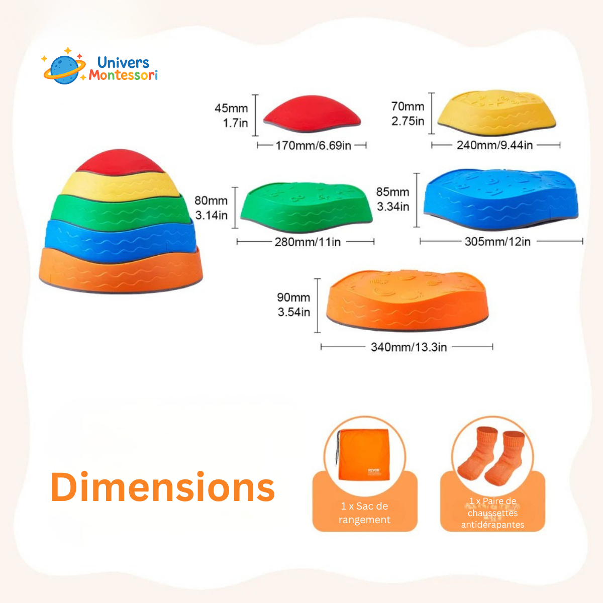 Jeu sensoriel évolutif – Pierres d’équilibre Montessori pour motricité et coordination