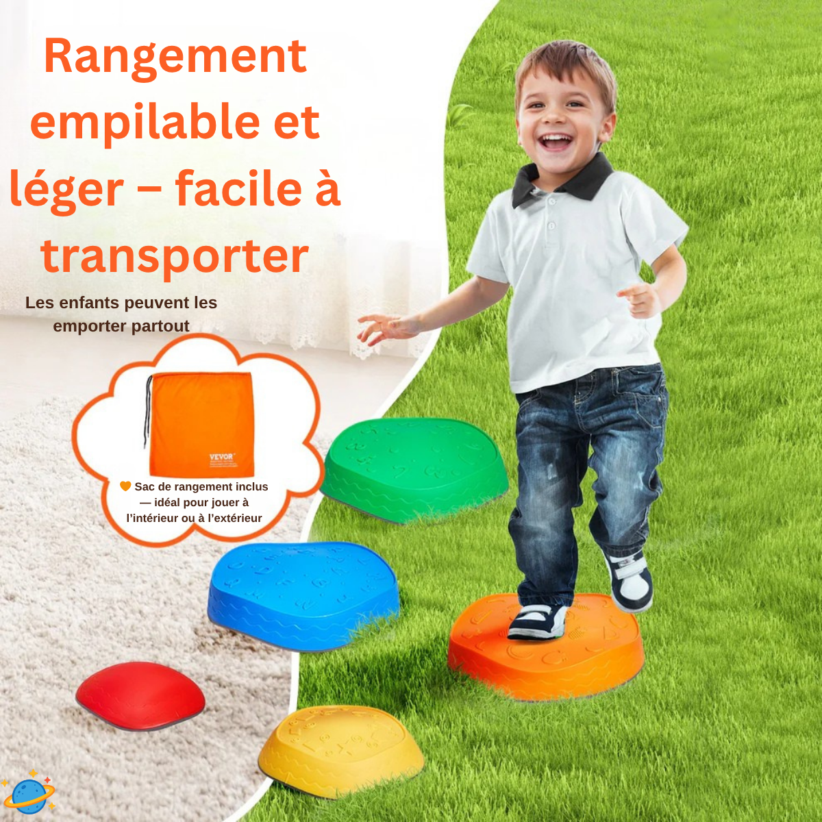 Jeu sensoriel évolutif – Pierres d’équilibre Montessori pour motricité et coordination