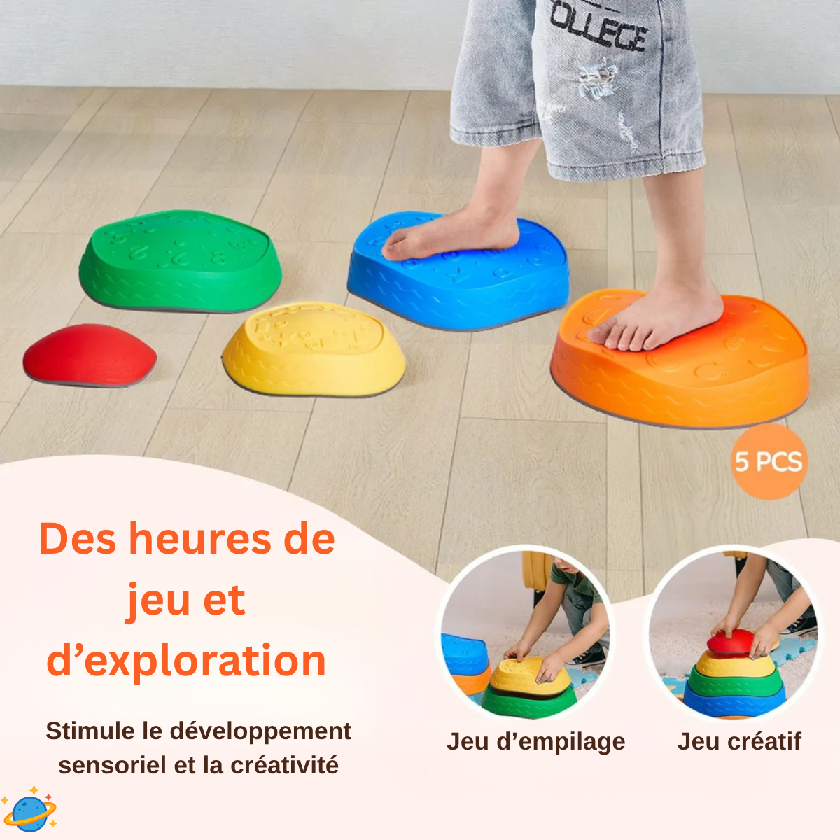 Jeu sensoriel évolutif – Pierres d’équilibre Montessori pour motricité et coordination