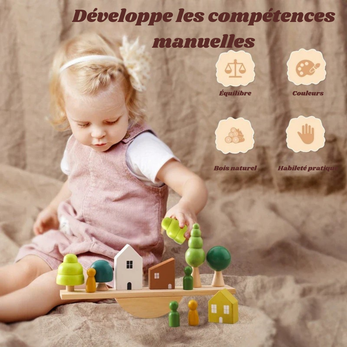 Jeu d’équilibre en bois – Forêt et maisons Montessori évolutives