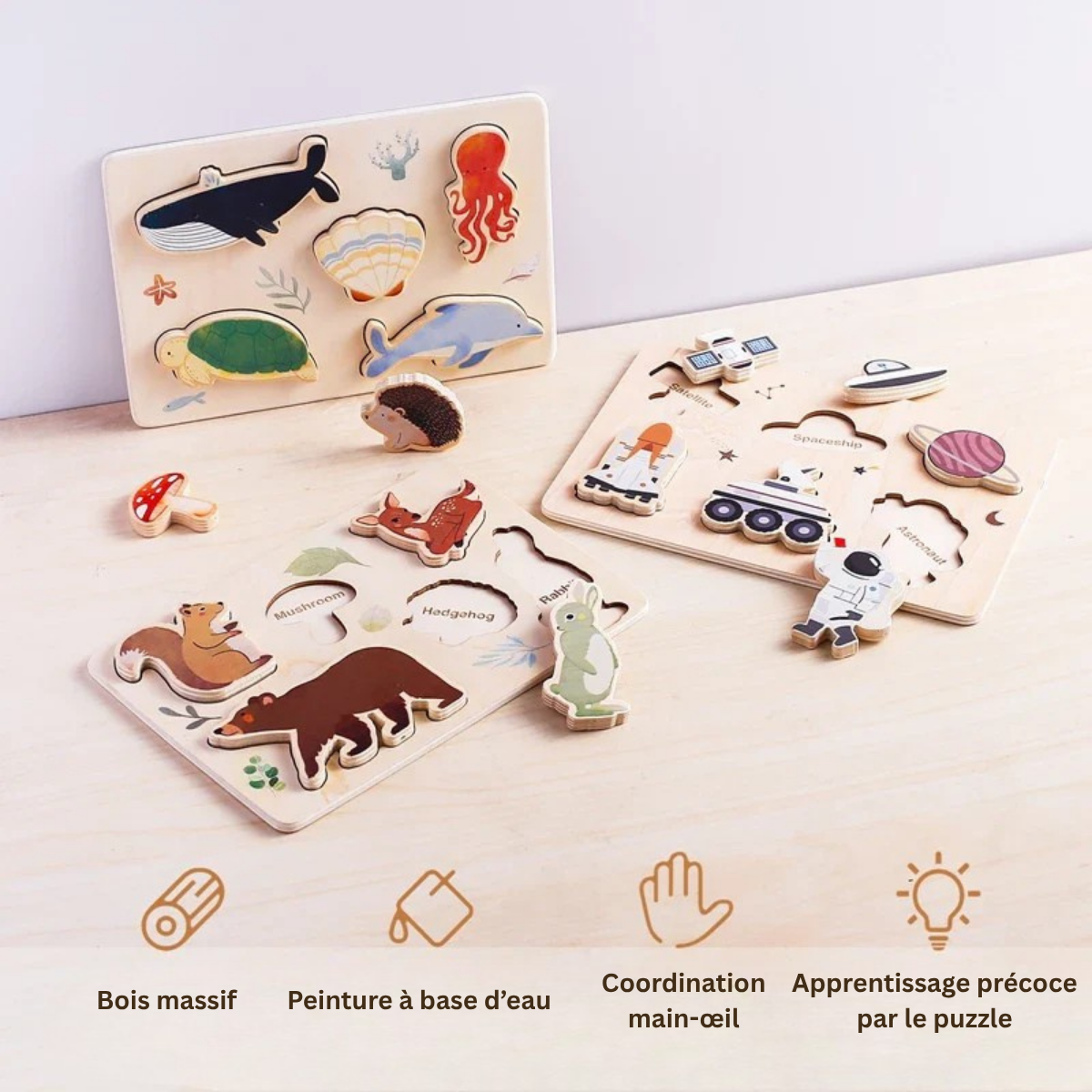 Puzzle éducatif en bois – Exploration Montessori évolutive