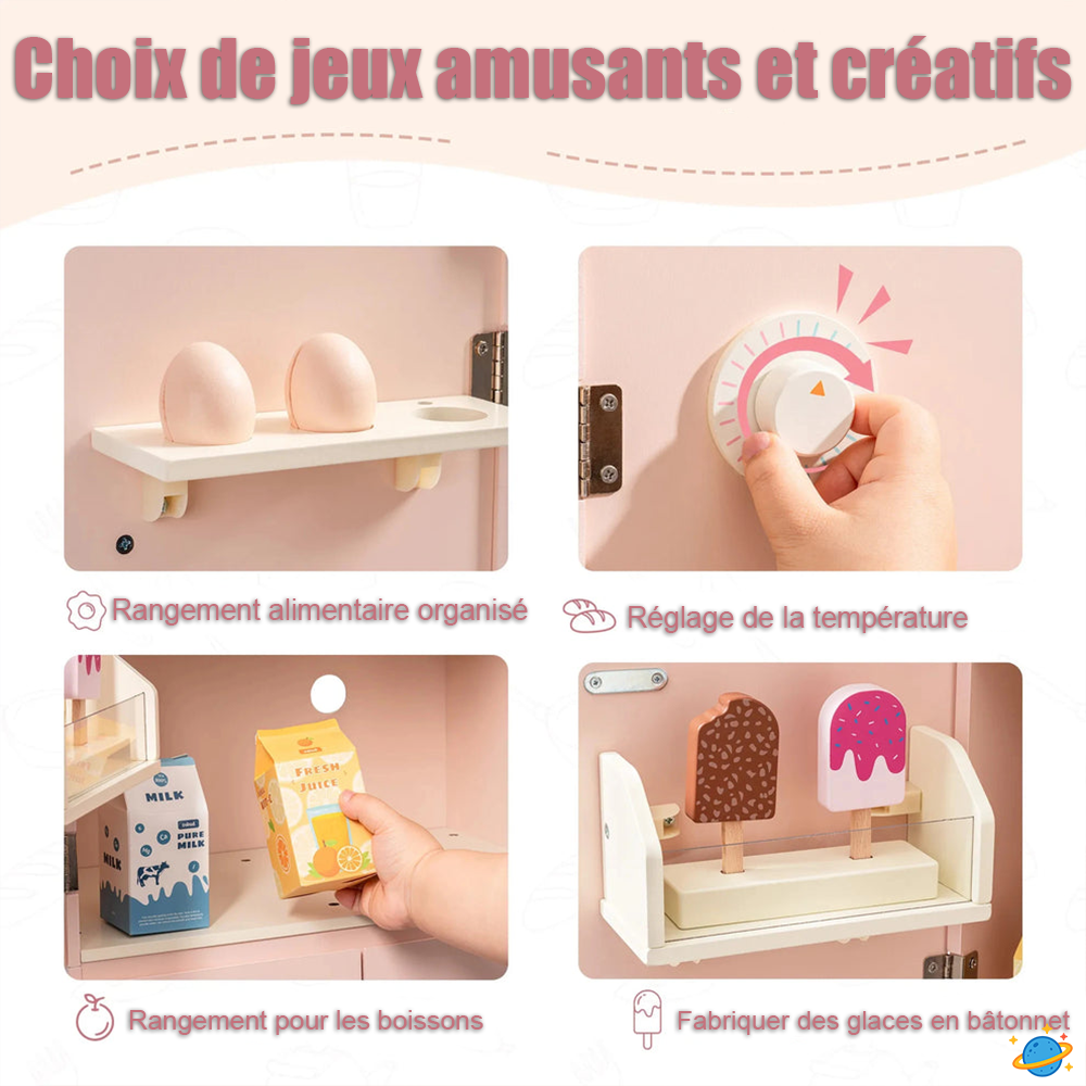 Réfrigérateur en Bois Montessori pour Enfant – Jeu d’Imitation Cuisine