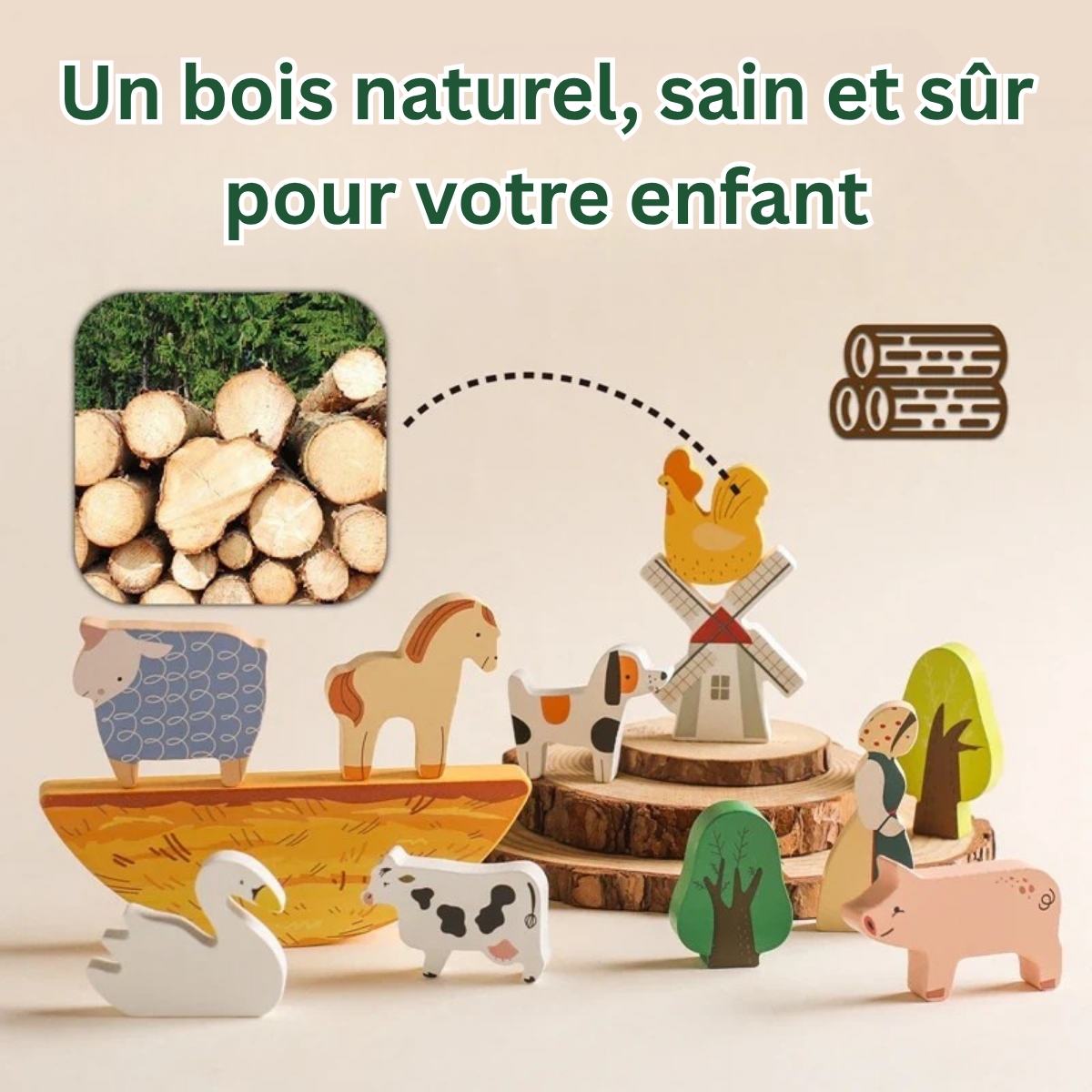 Ferme en bois Montessori – Jeu éducatif évolutif avec animaux et décor