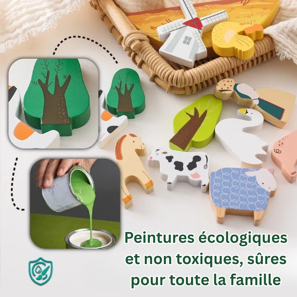 Ferme en bois Montessori – Jeu éducatif évolutif avec animaux et décor