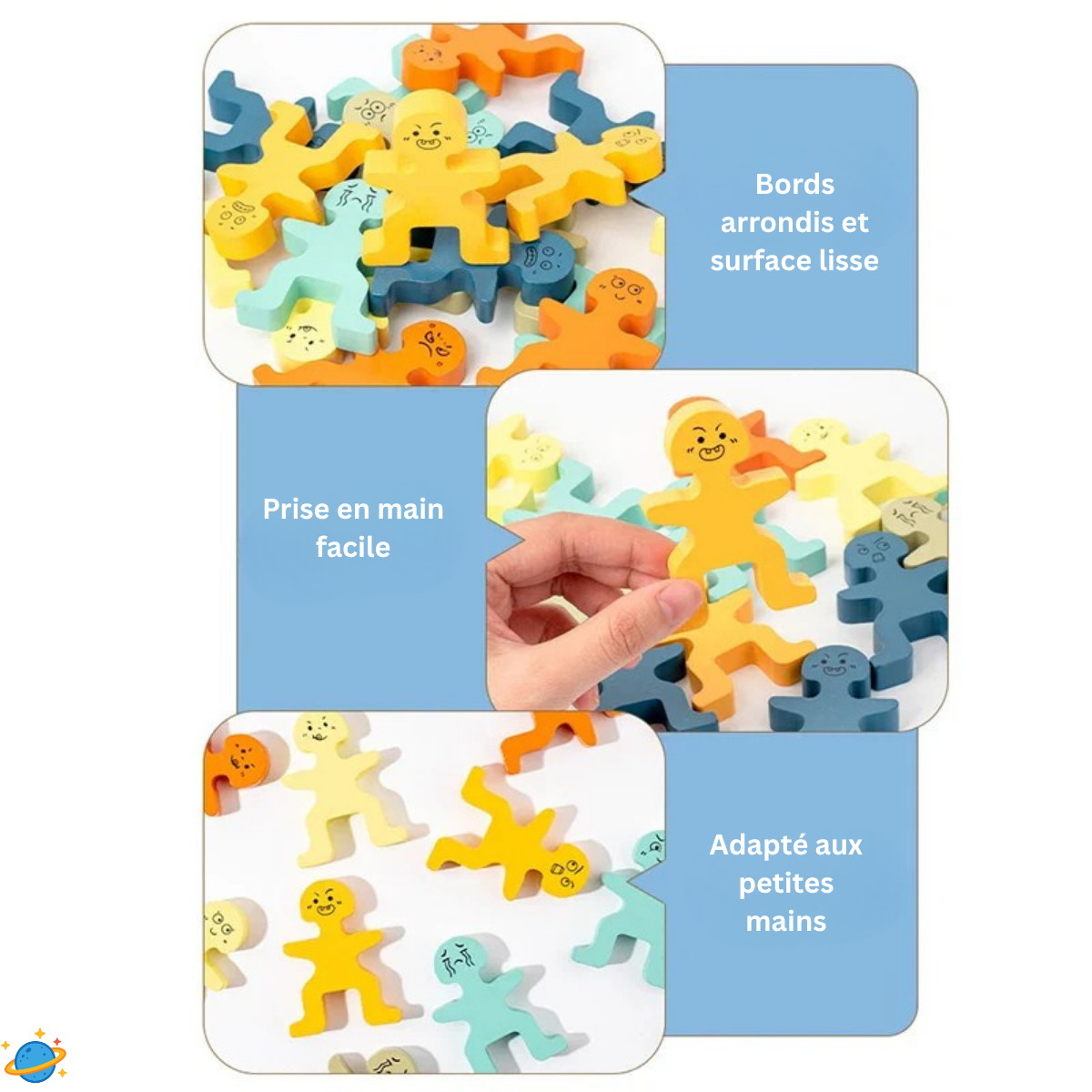 Jouet Montessori évolutif – Jeu d’équilibre en bois à empiler et expressions faciales