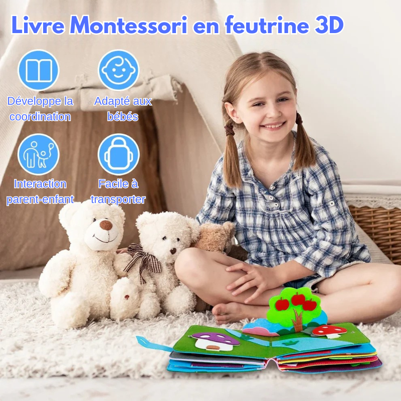 Jouet Montessori évolutif – Livre sensoriel en feutrine pour éveil éducatif