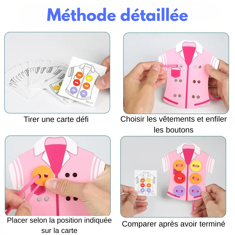 Jouet Montessori évolutif – Jeu éducatif d’habillage, boutons et laçage