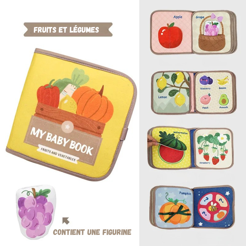 Livre d’activités évolutif en tissu – Histoire, éveil et apprentissage Montessori