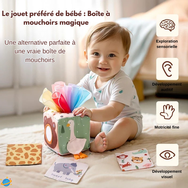 Cube sensoriel évolutif – Jeu d’éveil Montessori avec foulards colorés