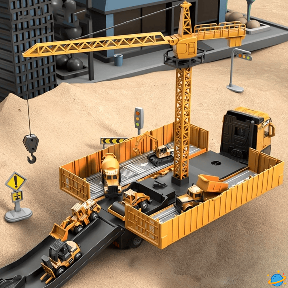 Set de Camions de Chantier Montessori avec Grue, Bétonnière & Accessoires