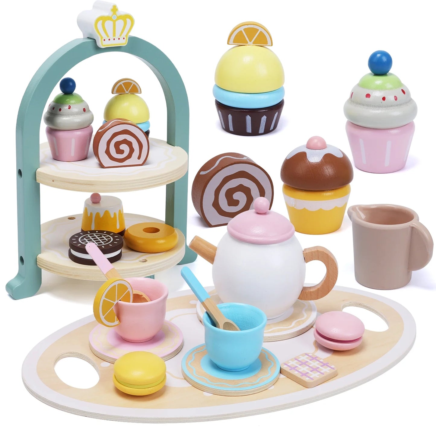 Set de Thé et Pâtisseries en Bois Montessori – Jeu d’Imitation Gourmand pour Enfants
