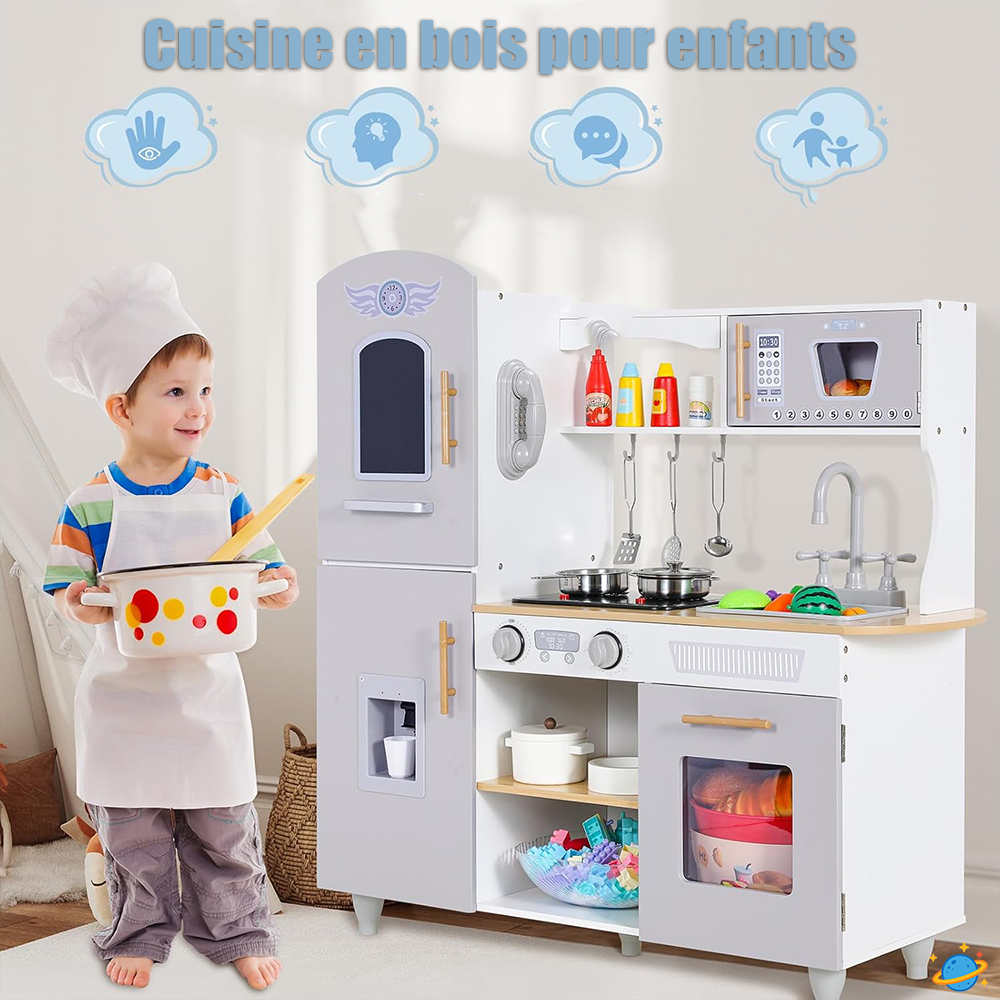 Cuisine en Bois Montessori avec Sons & Lumières – Jeu d’Imitation Réaliste pour Enfants