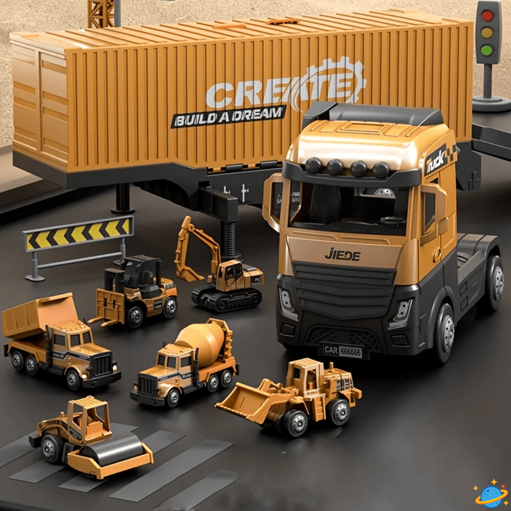 Set de Camions de Chantier Montessori avec Grue, Bétonnière & Accessoires