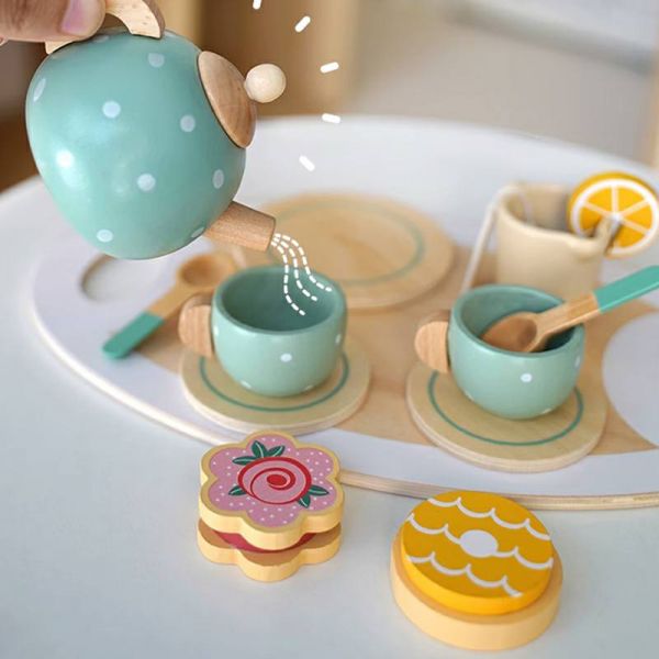 Set de Thé et Pâtisseries en Bois Montessori – Jeu d’Imitation Gourmand pour Enfants