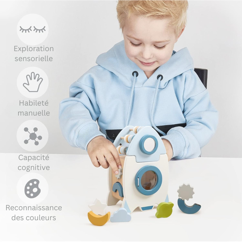 Jouet Montessori Évolutif en Bois – Activités avec Formes Géométriques