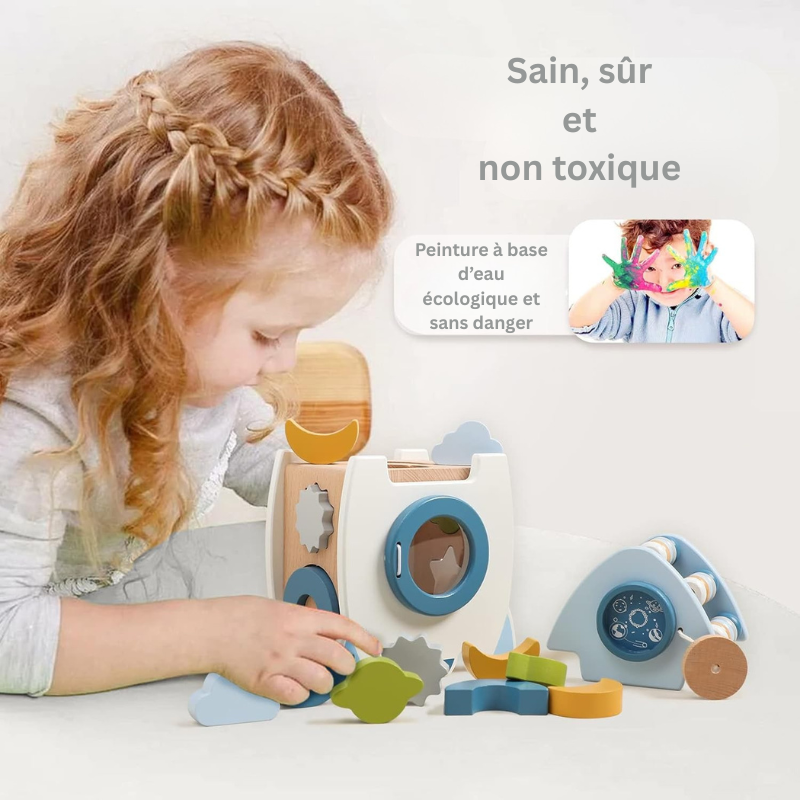Jouet Montessori Évolutif en Bois – Activités avec Formes Géométriques