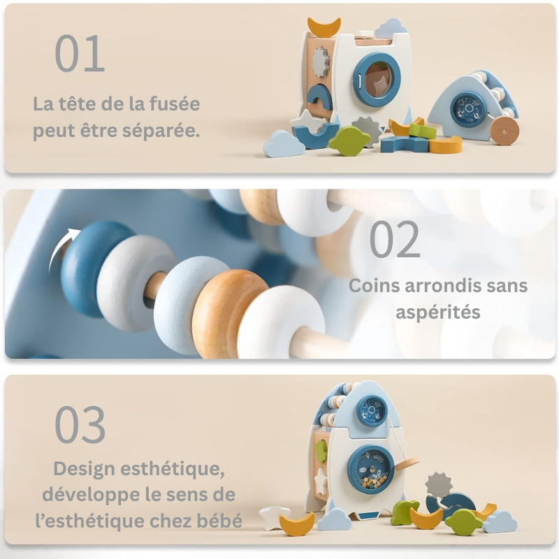 Jouet Montessori Évolutif en Bois – Activités avec Formes Géométriques