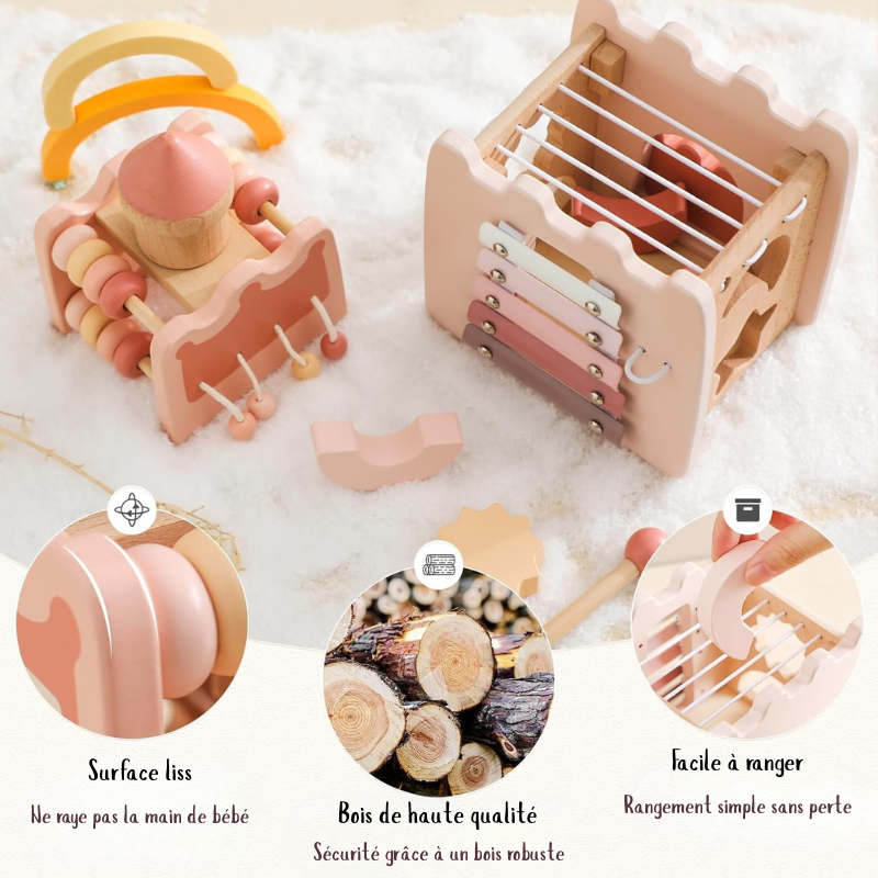 Jouet Montessori Évolutif en Bois – Activités avec Formes Géométriques