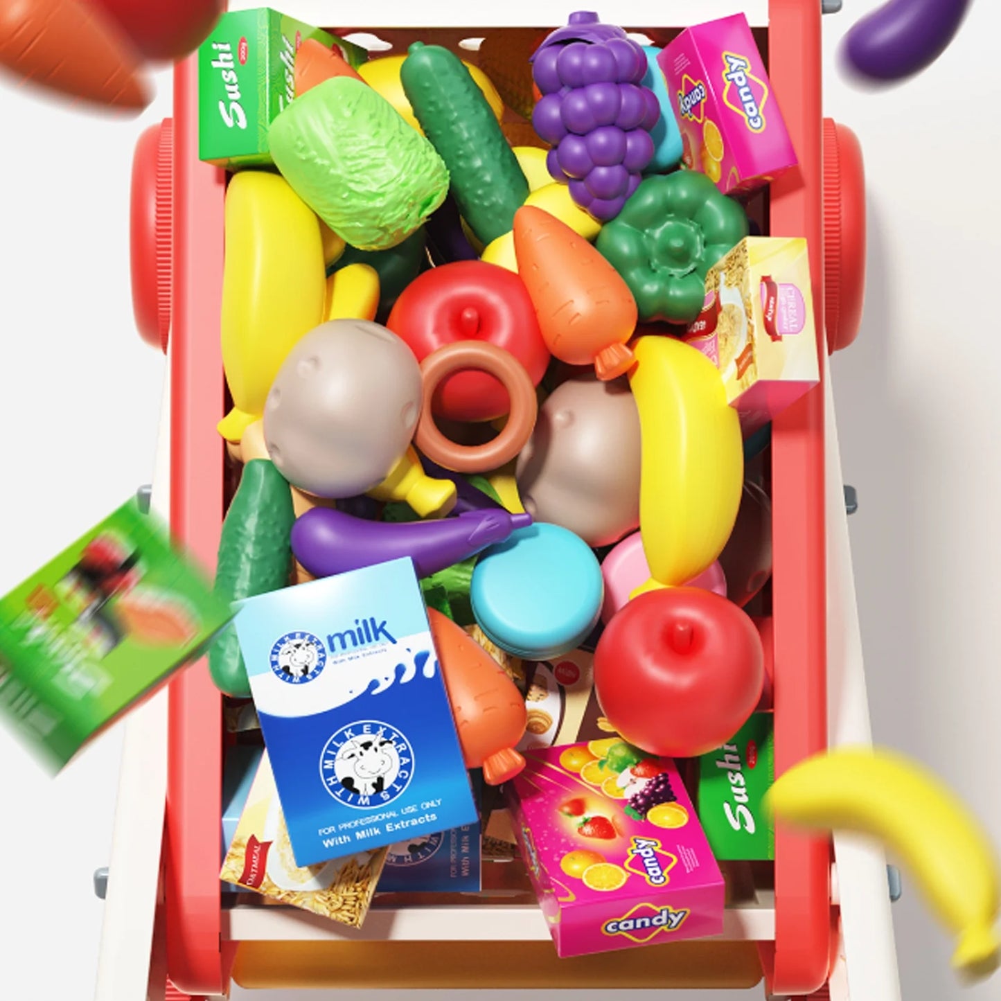 Chariot de Courses en Bois – Jouet Montessori Évolutif de Supermarché pour Enfants
