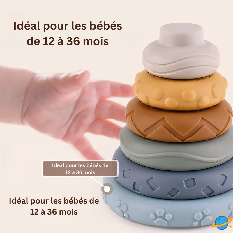 Jouet Montessori Évolutif – Tour à Empiler et Blocs Sensoriels en Silicone