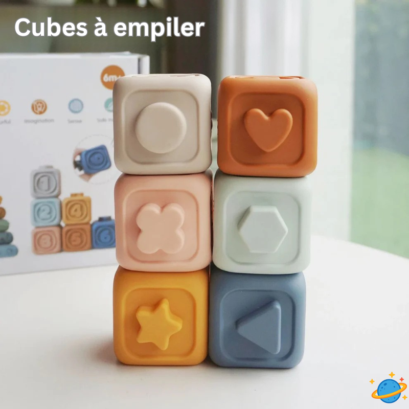 Jouet Montessori Évolutif – Tour à Empiler et Blocs Sensoriels en Silicone
