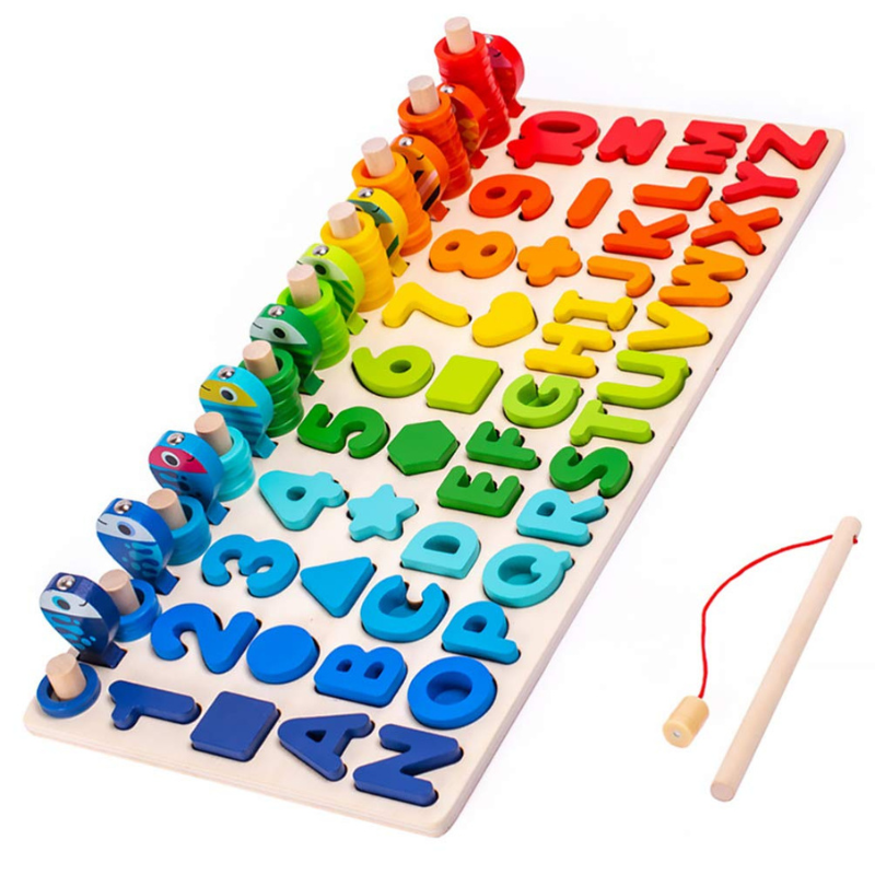 Jouet Montessori évolutif – Tableau éducatif en bois chiffres, formes et couleurs
