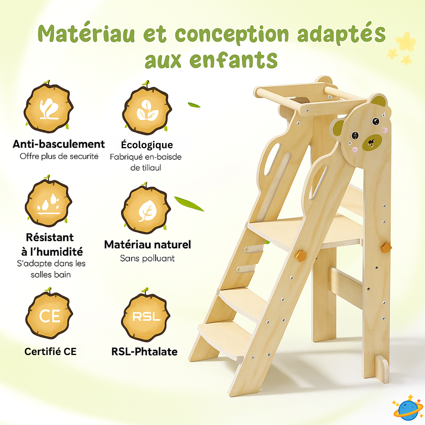 Tour Montessori Pliable – Tour d’Observation Hauteur Réglable pour Enfant