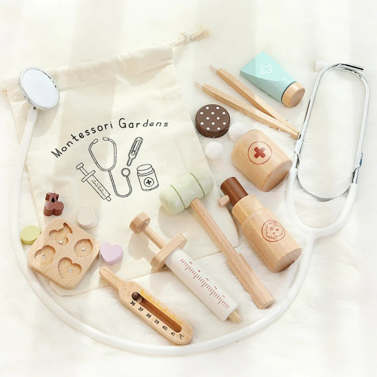 Set de Docteur Montessori en Bois – Kit Médical Éducatif avec Accessoires