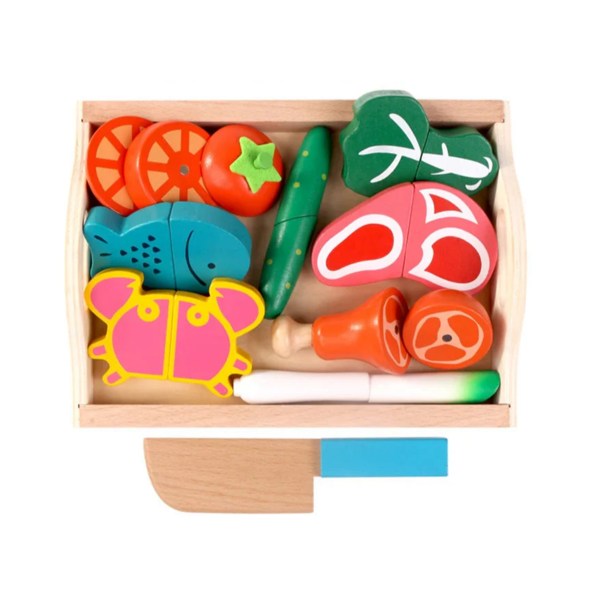 Fruits et Légumes en Bois à Découper – Jeu Montessori d’Imitation Cuisine