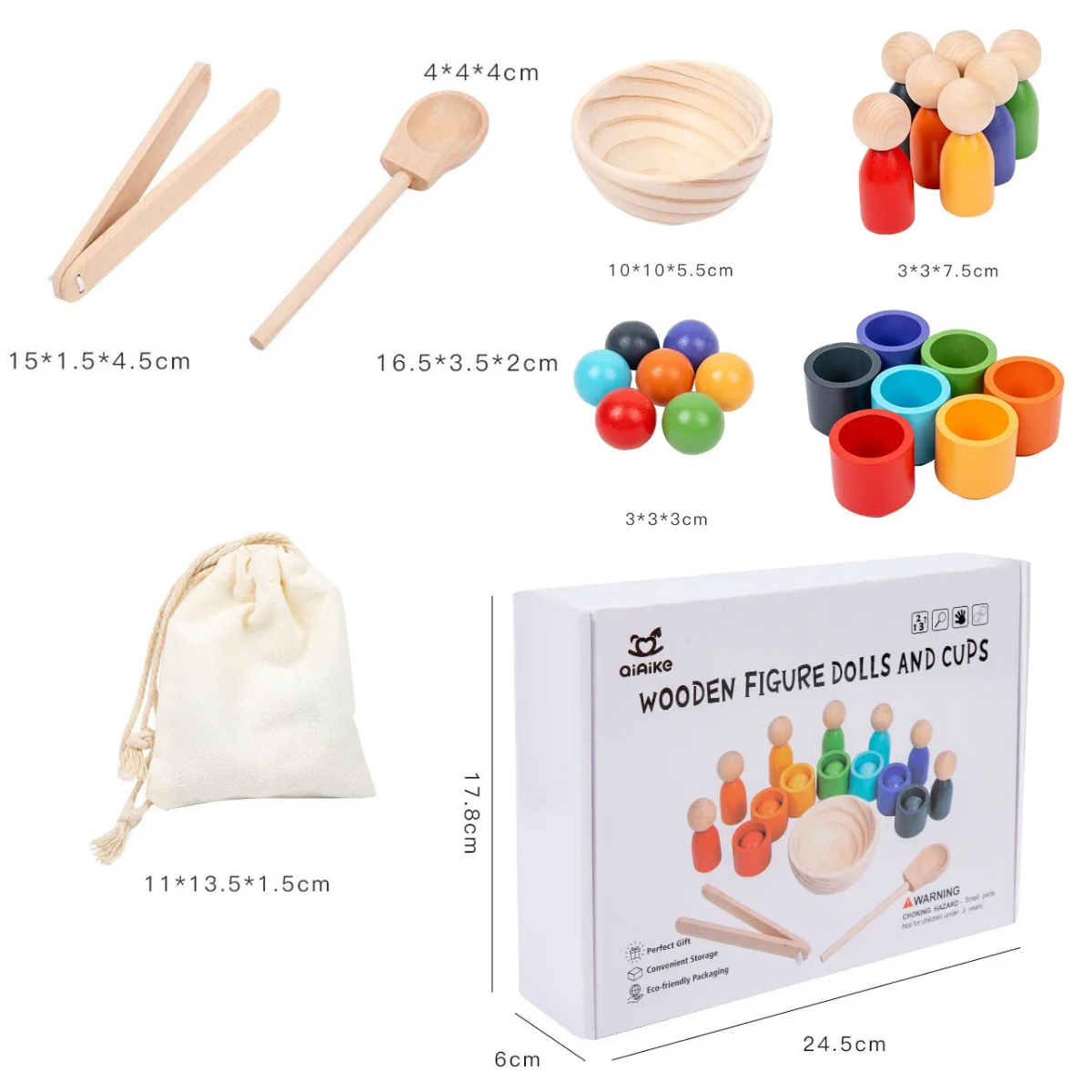 Jouet Montessori évolutif – Jeu éducatif de tri des couleurs avec gobelets et boules en bois