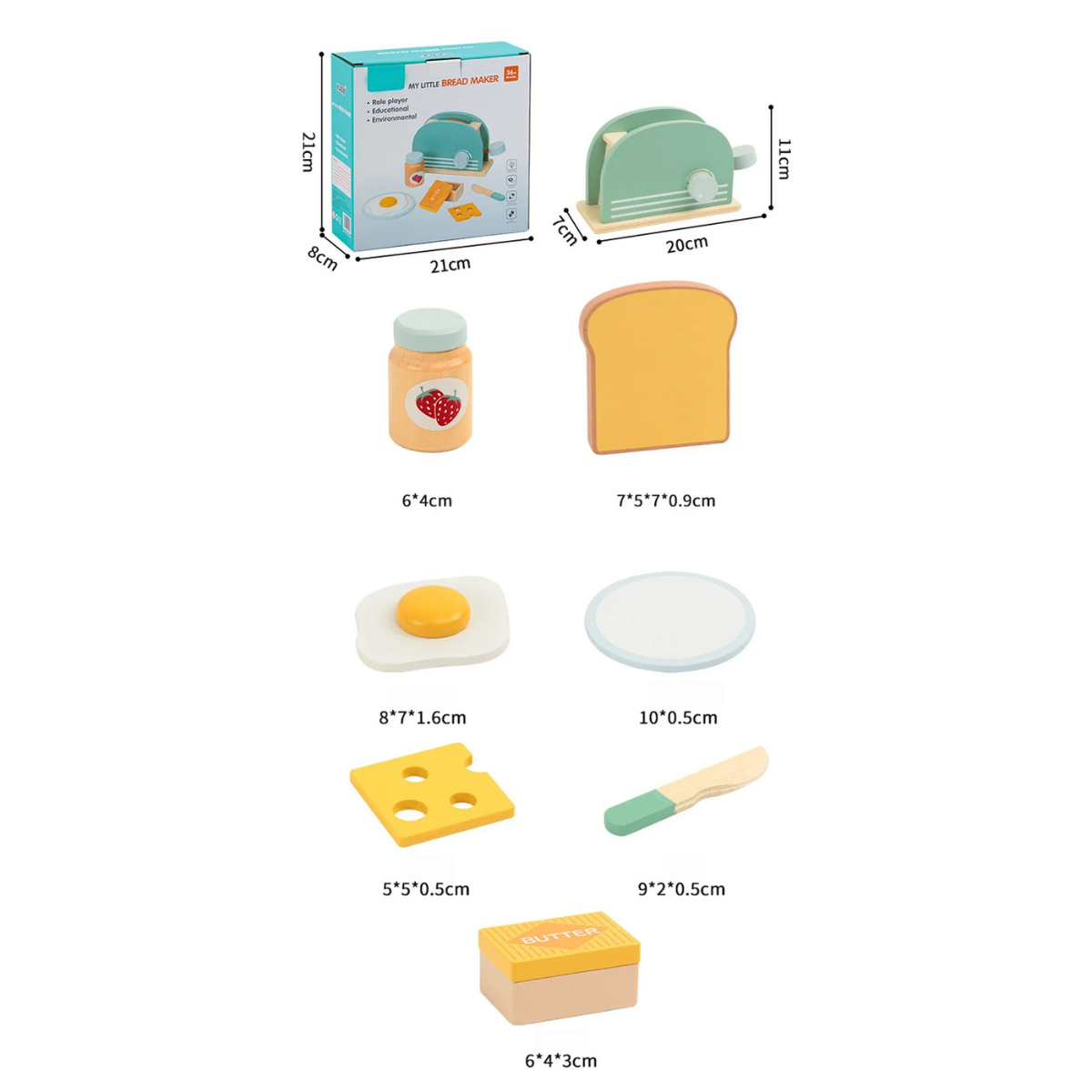 Grille-Pain en Bois Montessori avec Set Petit-Déjeuner – Jeu d’Imitation Cuisine