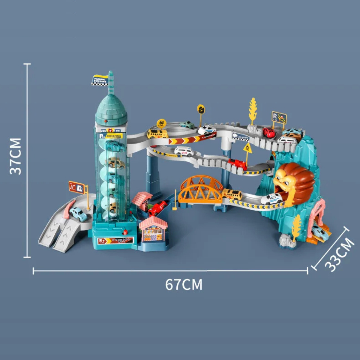Circuit Voitures Multi-Niveaux avec Ascenseur – Jouet Montessori Éducatif et Ludique