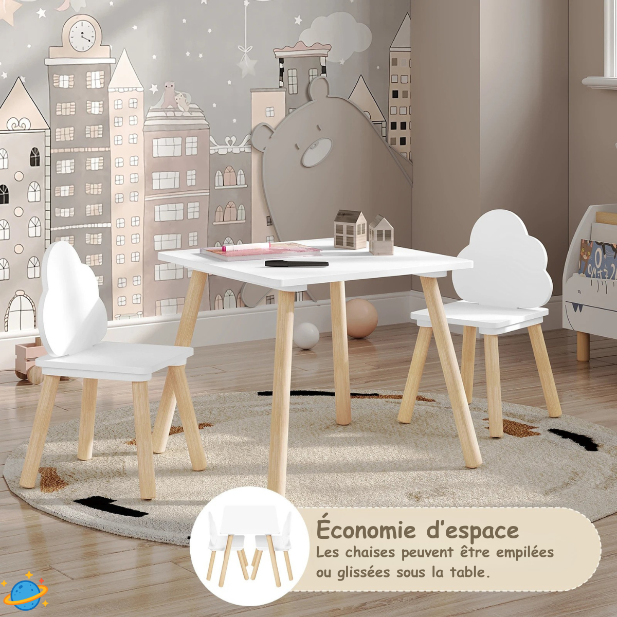 Table avec 2 Chaises Montessori en Bois – Ensemble d’Apprentissage et de Jeu