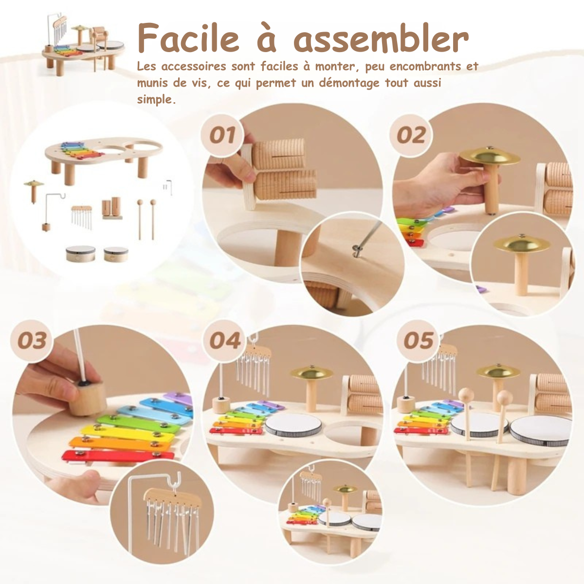 Table Musicale Montessori en Bois – Xylophone, Tambours & Instruments Éducatifs