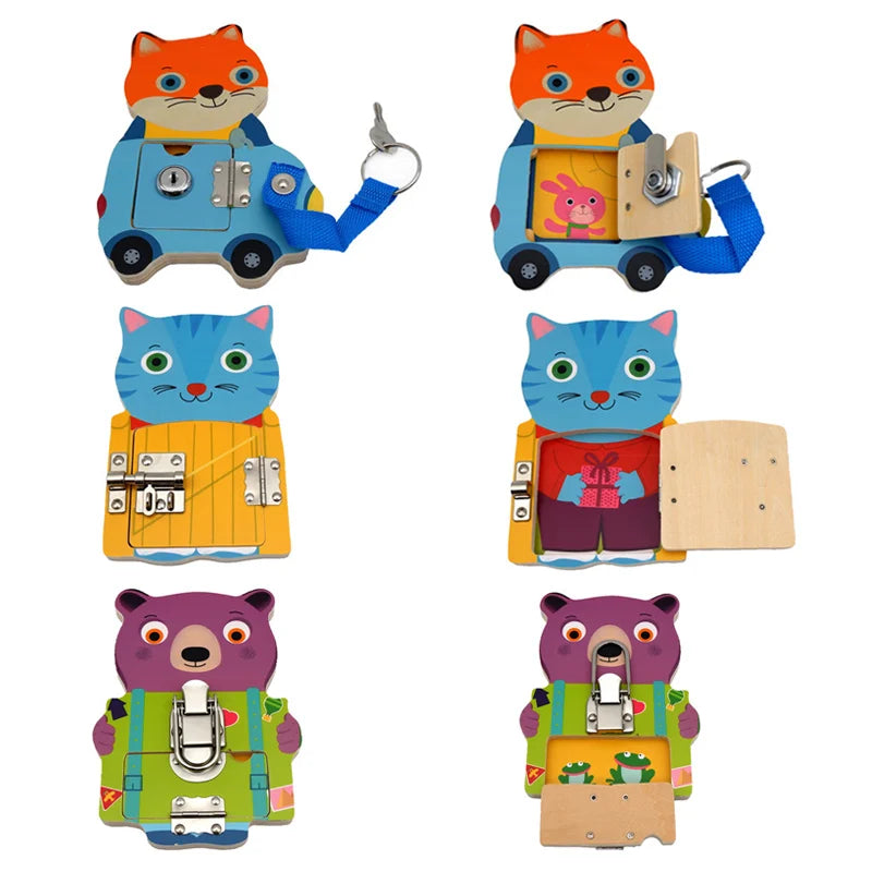 Jouet Montessori Évolutif en Bois – Busy Board d’Activités avec Serrures, Formes et Éveil Sensoriel