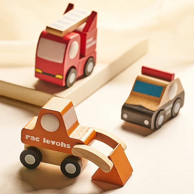 Mini Véhicules en Bois Montessori – Jouets Éducatifs Colorés