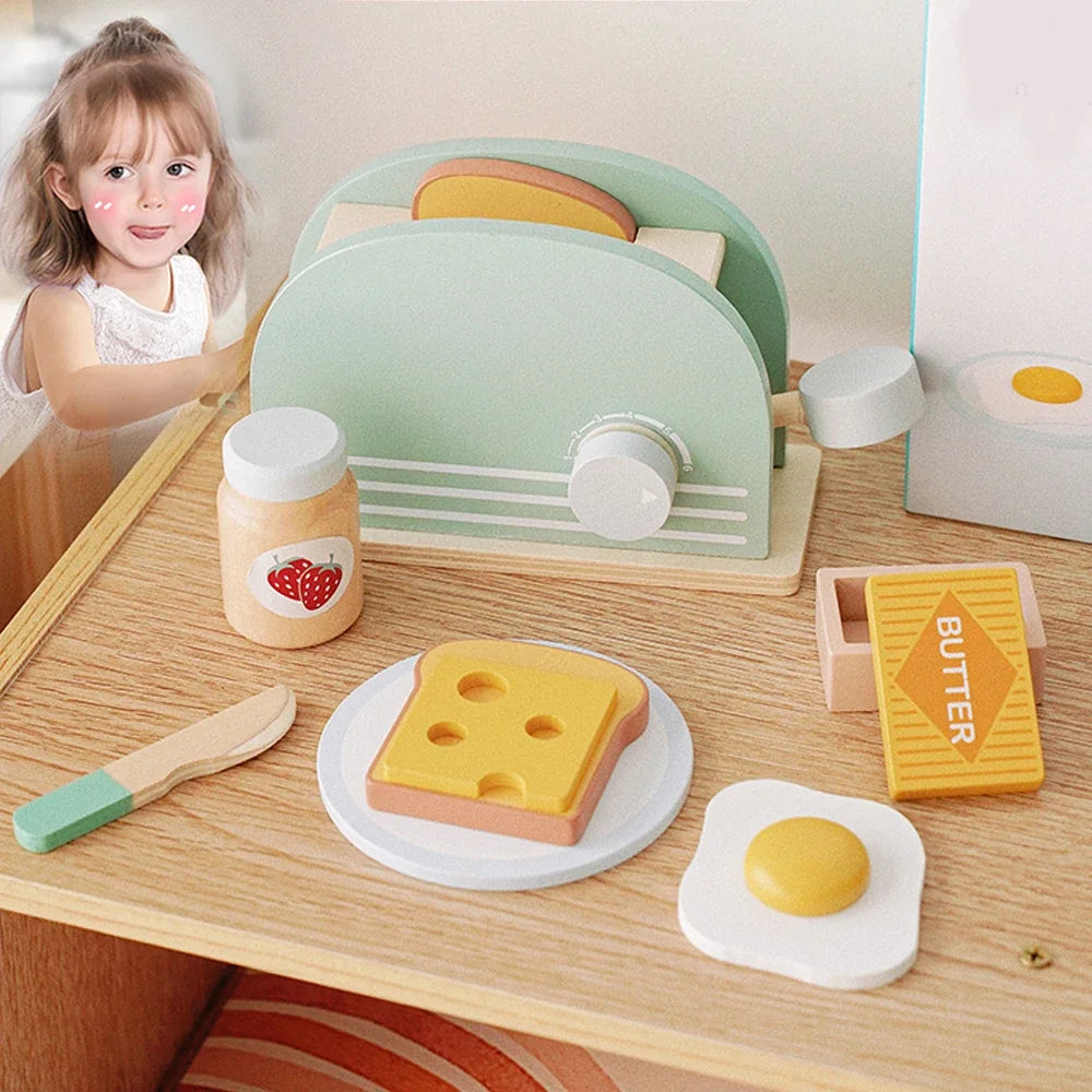 Grille-Pain en Bois Montessori avec Set Petit-Déjeuner – Jeu d’Imitation Cuisine