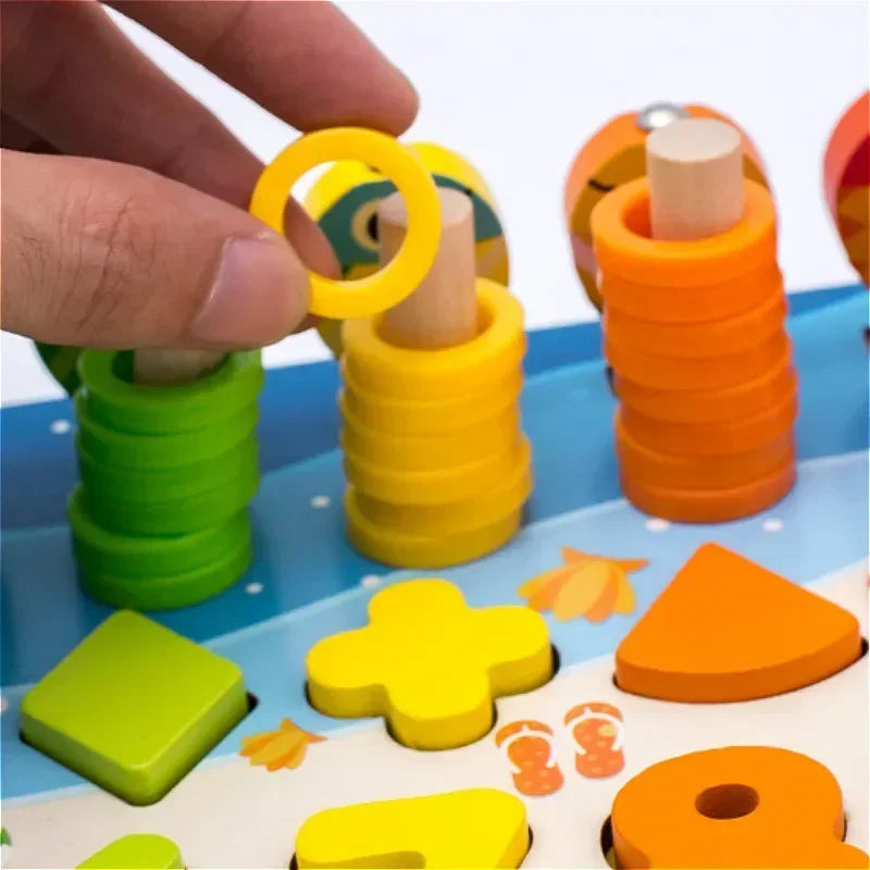 Jouet Montessori évolutif – Tableau éducatif en bois chiffres, formes et couleurs