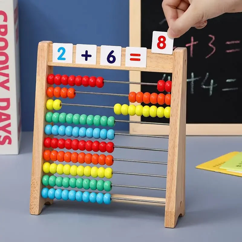 Jouet Montessori évolutif – Abacus en bois éducatif avec perles colorées