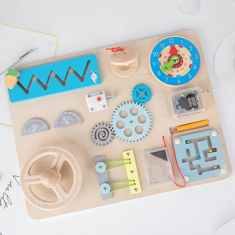 Jouet Montessori Évolutif en Bois – Busy Board Voiture avec Volant Musical et Activités Éducatives