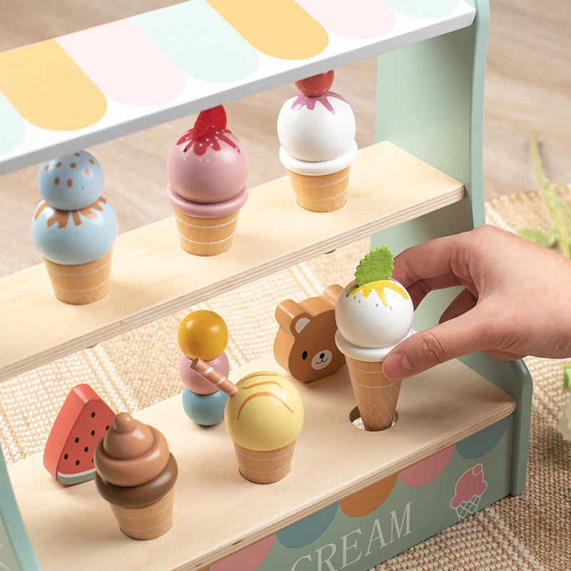Stand de Crèmes Glacées en Bois Montessori – Jeu d’Imitation Marchand pour Enfants