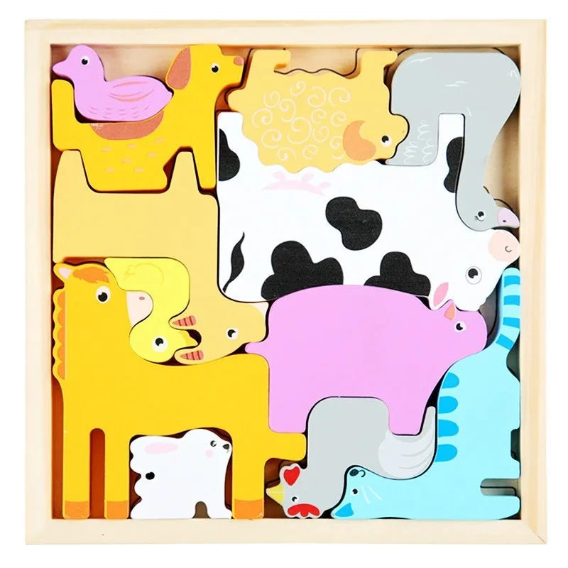 Puzzle éducatif en bois – Jeu Montessori évolutif animaux, fruits et véhicules
