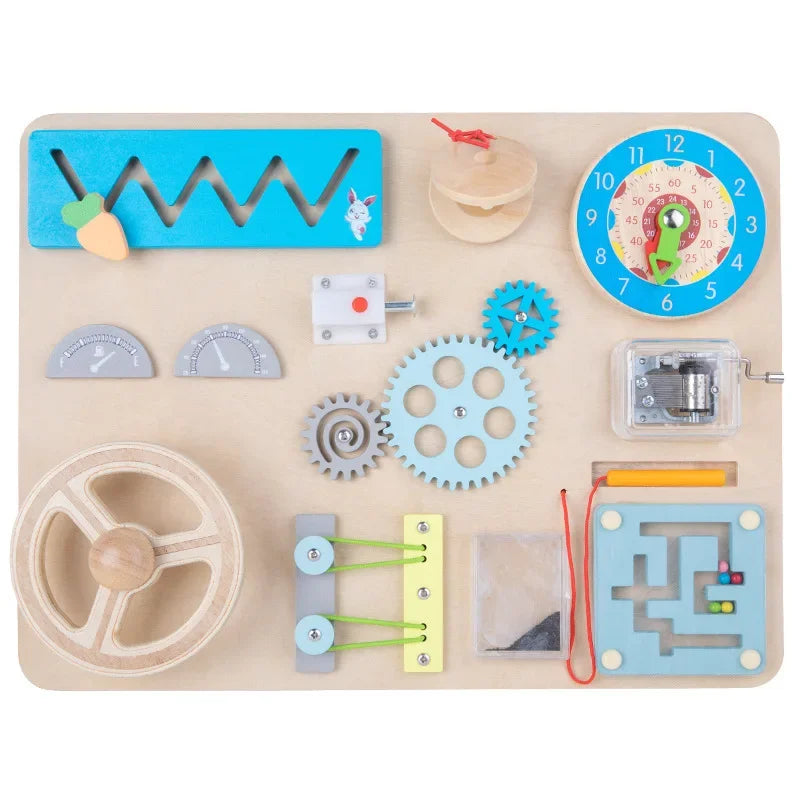 Jouet Montessori Évolutif en Bois – Busy Board Voiture avec Volant Musical et Activités Éducatives