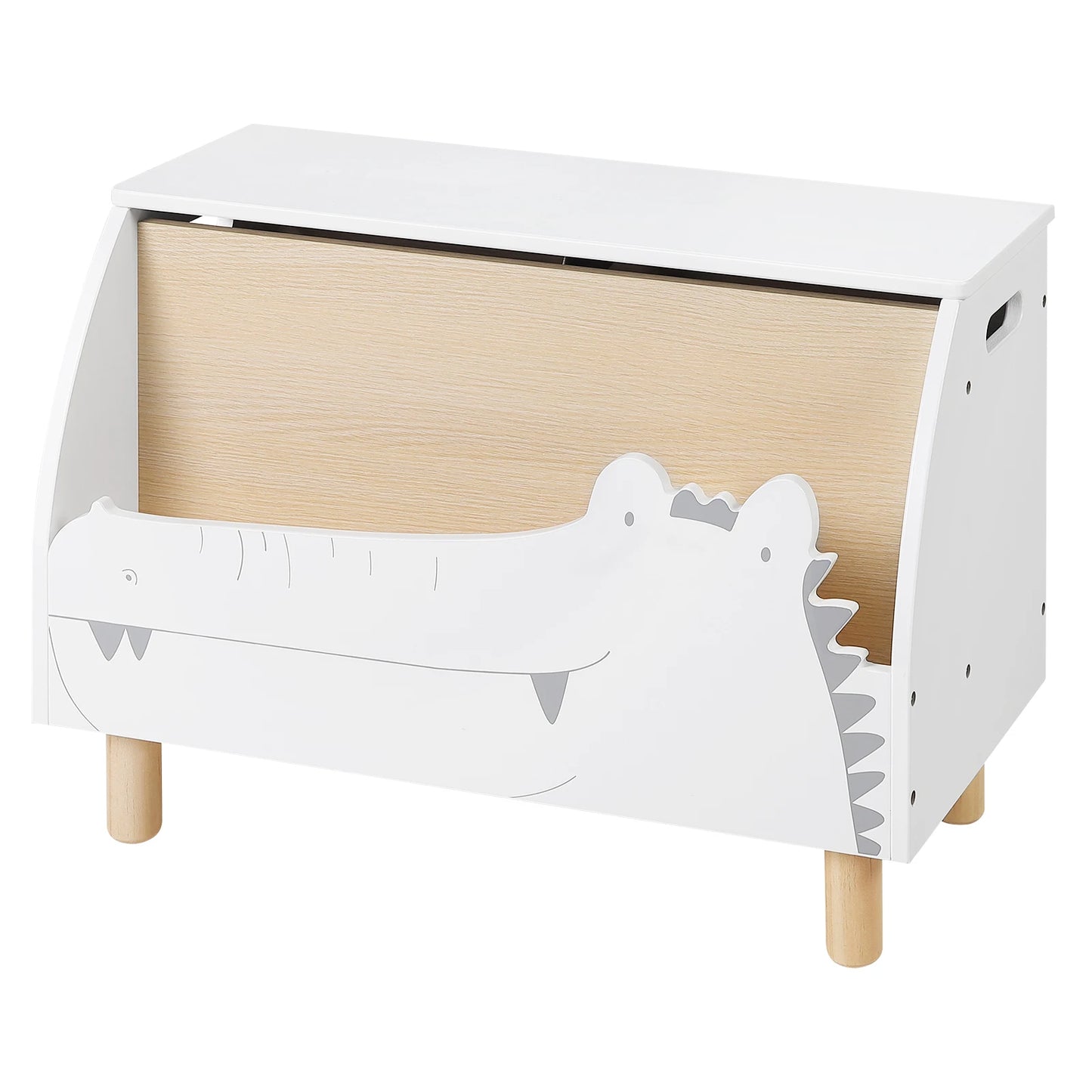 Coffre de Rangement Montessori avec Design Crocodile – Bibliothèque et Banc de Jouets pour Enfants