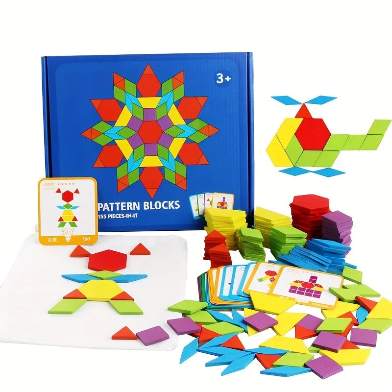 Puzzle géométrique en bois style Tangram – Jeu éducatif Montessori évolutif