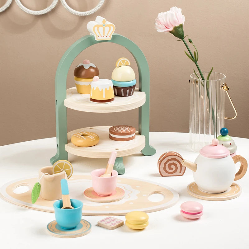 Set de Thé et Pâtisseries en Bois Montessori – Jeu d’Imitation Gourmand pour Enfants