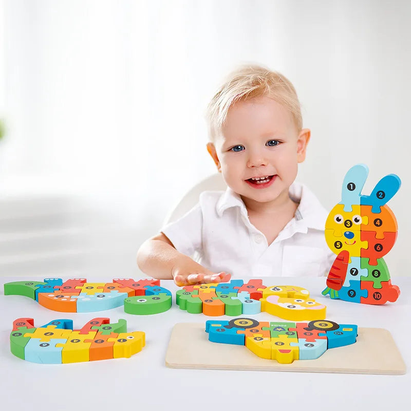 Puzzle éducatif en bois – Jeu Montessori évolutif animaux et dinosaures 3D