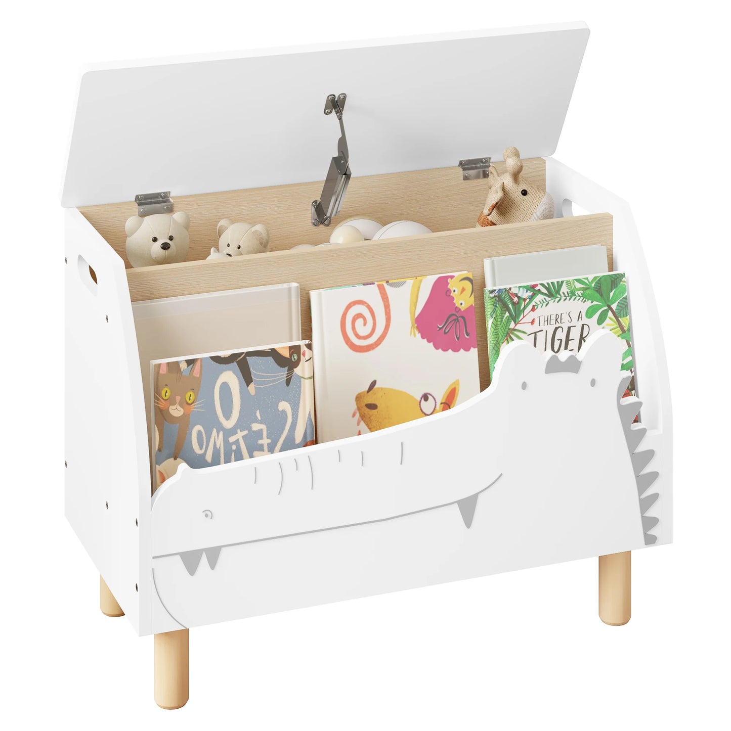 Coffre de Rangement Montessori avec Design Crocodile – Bibliothèque et Banc de Jouets pour Enfants