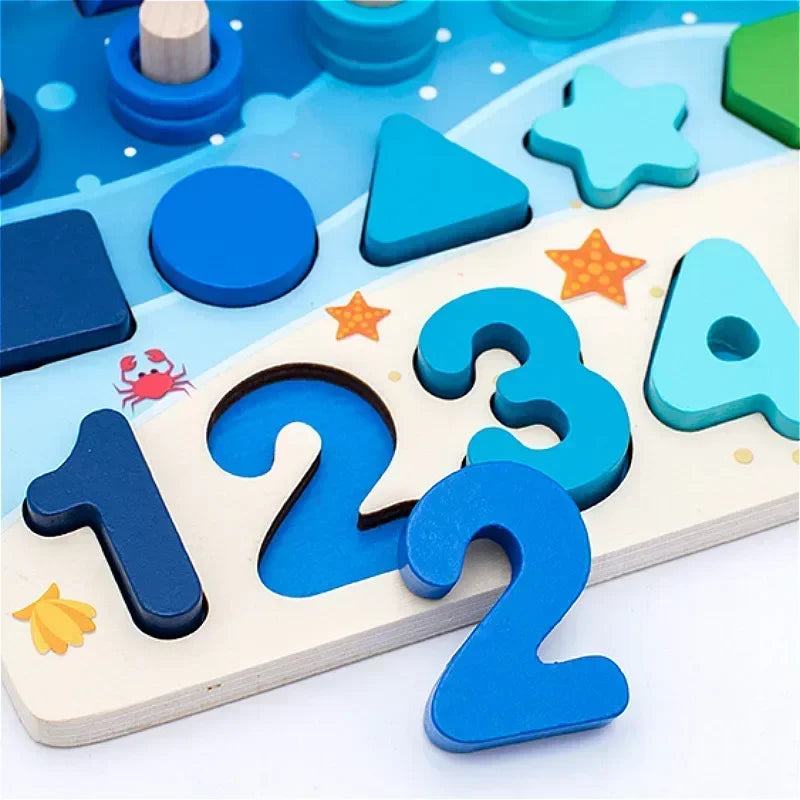 Jouet Montessori évolutif – Tableau éducatif en bois chiffres, formes et couleurs